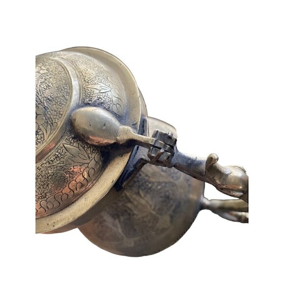 Antique Vintage Hand Etched Hinged Tea Coffee Pot Stamped Best German Silver - Picture 8 of 17